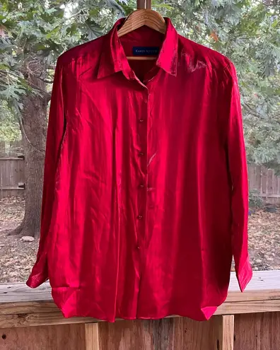 Karen Scott II Women's Vintage Shiny Red Long Sleeve Button Down Shirt Size 2X