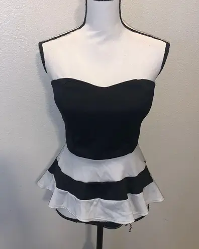 Alt-B Colorblock Stripes Dressy Sexy Strapless Top Black White padded