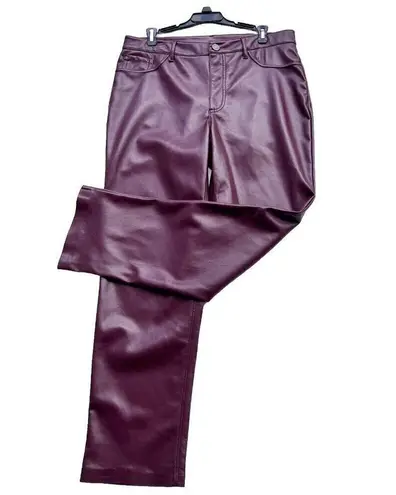 Anthropologie Joie x  Faux Leather Pants Size 8 Burgundy Straight Fit High Waist