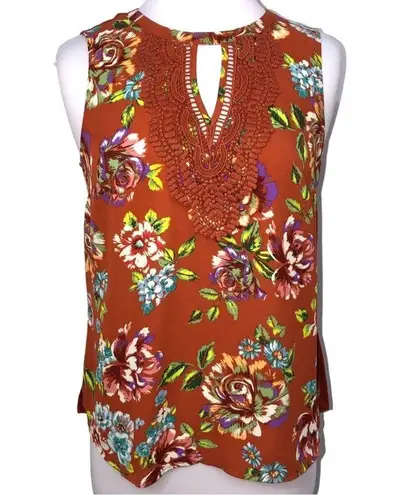 Daniel Rainn Quin Floral Lace Trim Keyhole Tank Small NWT