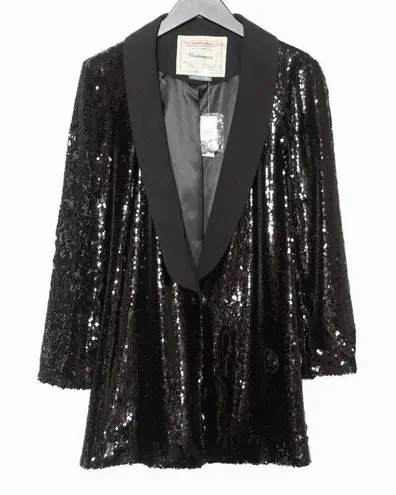 Anthropologie Cartonnier Black Sequin Shawl Lapel Blazer Jacket