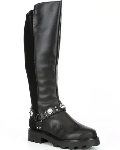 Kurt Geiger Karl Lagerfeld Milla Tall Leather Lug Sole Riding Boots in Black, Size 8M NEW