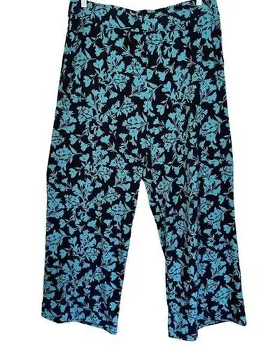 Lane Bryant  Pants Womens Size 18 Blue Floral Wide Leg High Rise Pull On Pockets