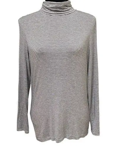 Tahari  Gray Black Striped Stretch Turtleneck Shirt Size Small