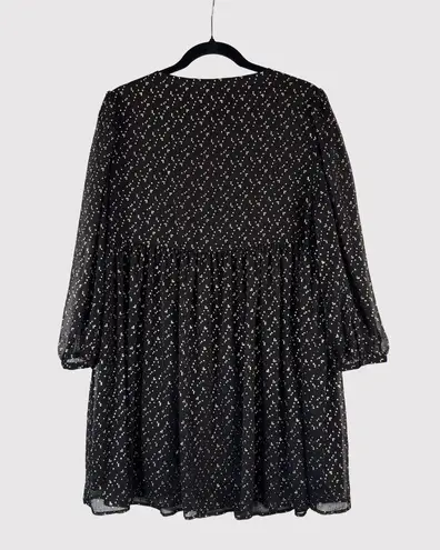 Sunday Best Women Dress Black Mini Jinx Sheer V Neck Long Sleeve Babydoll Medium