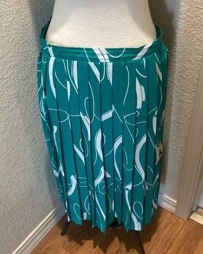 Vintage Mid Calf Length Pleated 1980’s Skirt Polka Dots Teal & White Sz L Size L