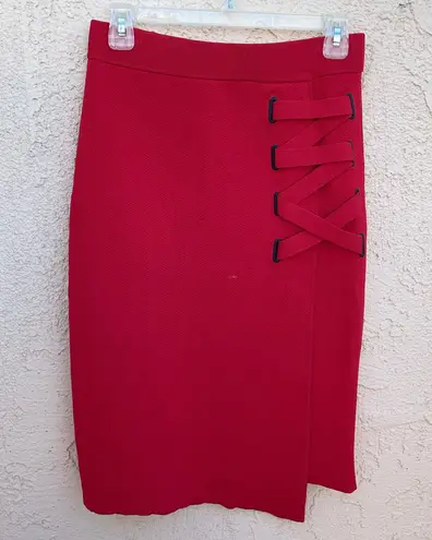 Jonathan Simkhai grommet jacquard red high waist lace-up midi skirt size S small