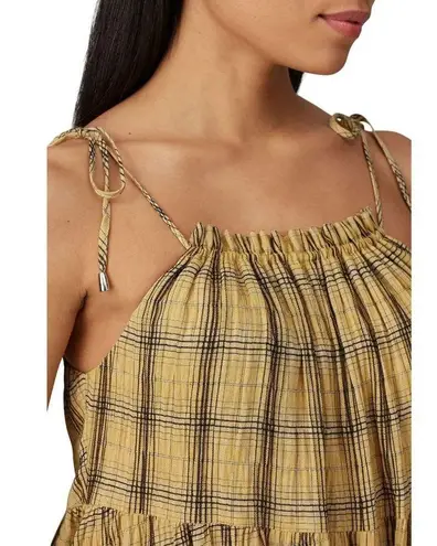 Moon River  Plaid Tiered Dress in Yellow Medium Womens Cotton Mini