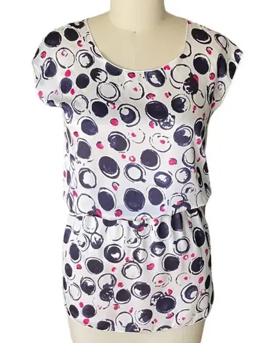 COLOUR IT Ladies Black White & Red Polka Dots Long Fitted Waist Blouse ~ Size S