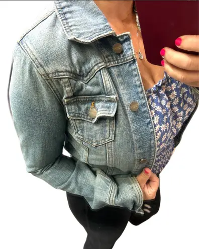 MOSSIMO denim jean jacket small distressed