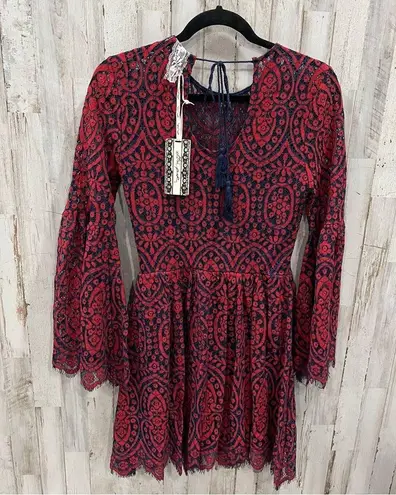 Ultra Pink NWT Red Lace Overlay Mini Dress Dramatic Sleeves Goth