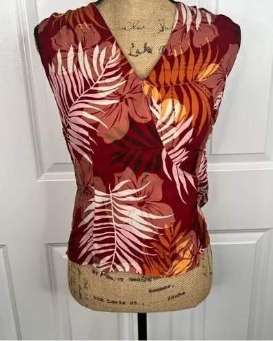 Kate Hill Sz 2P 100% Silk Red & Orange Beaded Faux Wrap Top