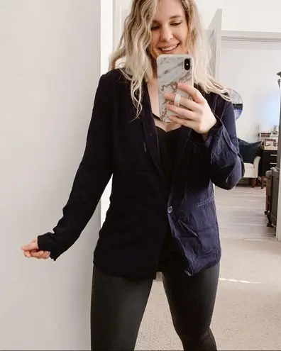 Level Eight Navy Blazer Single Button Minimalist Officewear Work Career Size M Blue Size M