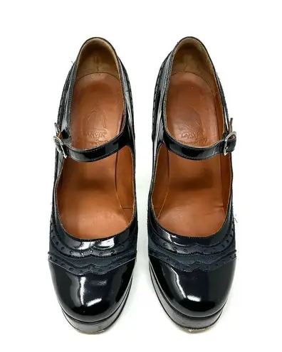 LANVIN leather, silk Mary Jane heels, made in Italy, size 38.5 Multiple