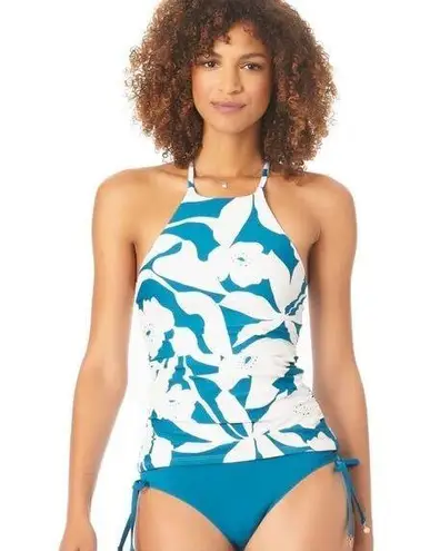 Anne cole New.  teal and white floral tankini top. Medium . Retails $82