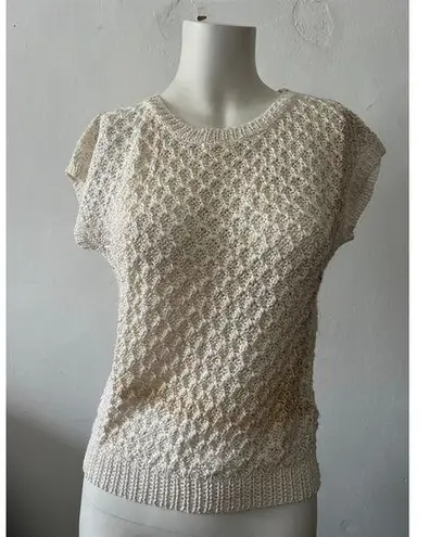 Vintage 80s cream caramel swirl Snapdragon waffle geometric print sweater Small Brown