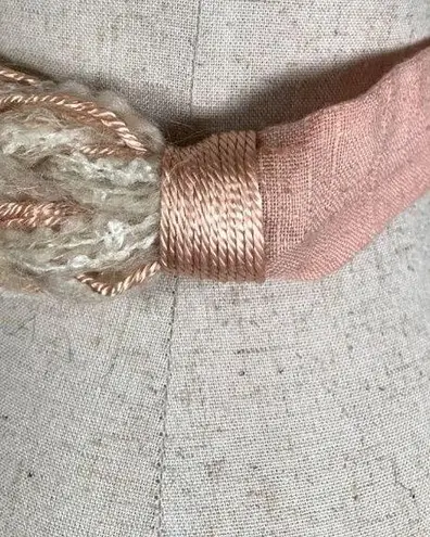 Vintage Statement Braided Waist Belt Womens Ivory Pink Tie Fabric 80s 90s Boho