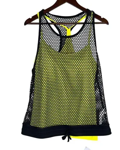 Fabletics NWT  Neon Carly Workout Tank and Fishnet Cover XL Neon Yellow #3405 thumbnail 3