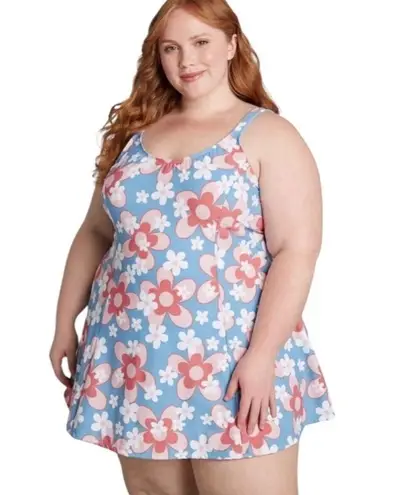 Esther Williams NWT Retro Chic Let Fun Bloom One Piece Swim Dress Shorts Size 12 Blue