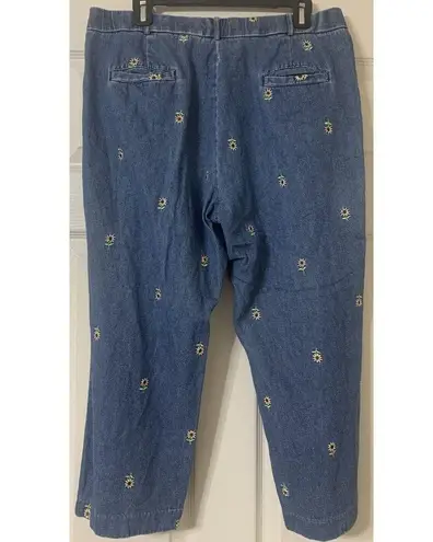 kim rogers Kim Roger Denim Cropped / Capri Sunflower Embroidered Pants Size 14 (S5)