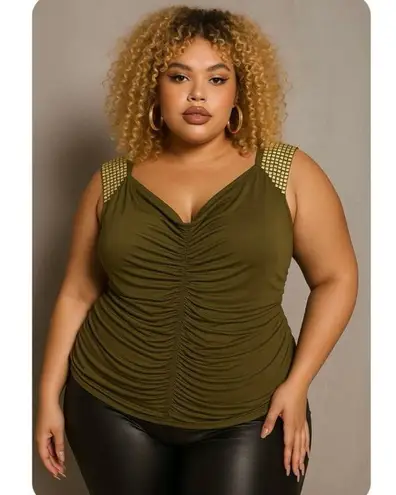 Baby Phat Vintage Y2K Plus Size Army Green Embellished Sleeveless Top 2XL