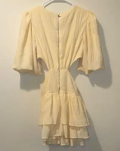 Beulah Womens Yellow Ruffled Tie Front Puff Sleeve Mini Dress