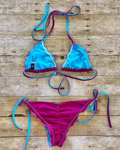 Mildred Rubin Classic Heart Wine and Turquoise Bikini Size L