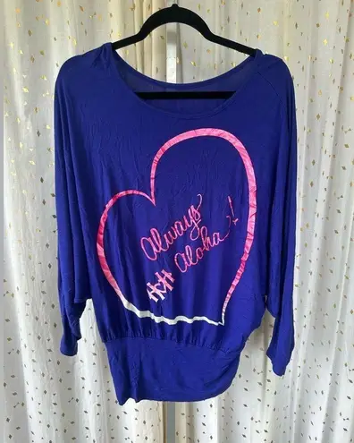 HUGS & HONIS Hawaiian Designer Always Aloha Scoop Neck Dolman Wide Band Waist L Purple Size L