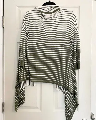 Attitudes by Renée Striped Cardigan Draped Open Front Olive Green White M Office Size M