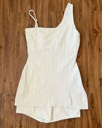 Beach Riot Women’s Elise Woven White Asymmetric Tennis Mini Dress With Shorts L