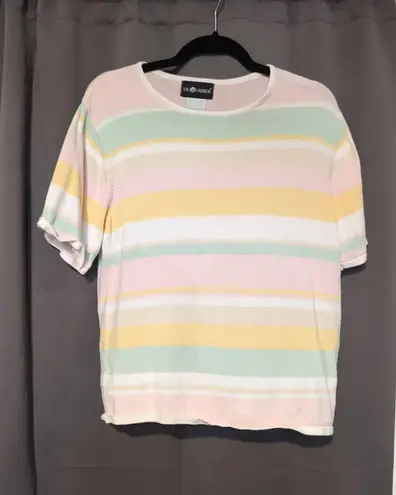 Sag Harbor Women's XL Top, Round Neck, Pastel Striped Top, Short Sleeve, Casual