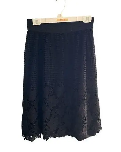 Women's Black Laser Cutout Midi Skirt M Y2k 90s Textured Elastic Waistband Size M