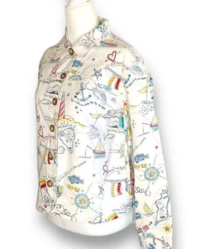 Vintage Graff Petite Jacket Lightweight Nautical Novelty Print White Blue Red Size undefined