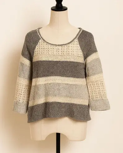 Lucky Lotus Gray Crochet Detail 3/4 Sleeve Knit Top | Size XS