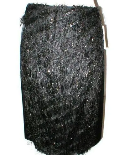 New NWT $498 Womens Black Silk Fringe Skirt Worth NY 8 York Metallic Silver