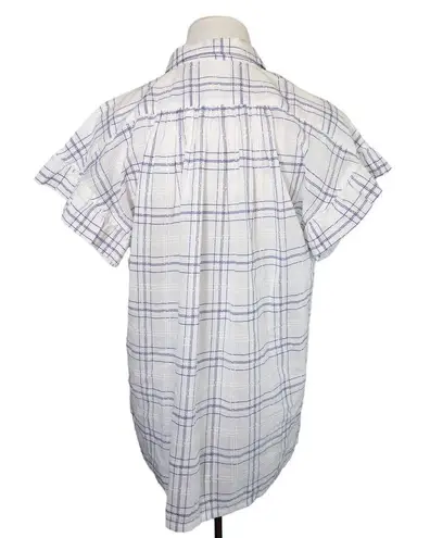 Trovata Birds Of Paradis Marianne Ruffle Sleeve Button Down White Blue Small