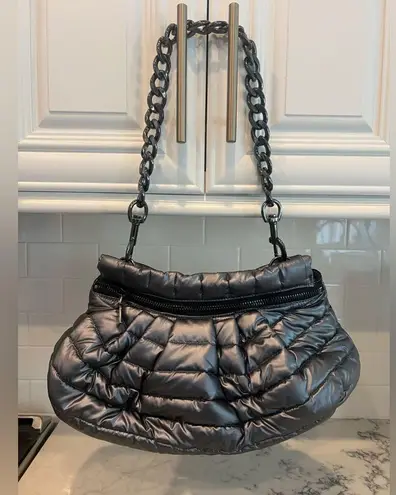 New Think Royln Nylon Quilted Tote Purse Carrington Pearl Latte Bag Silver