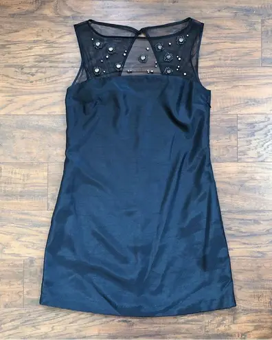 Pearl • black beaded mini dress sheer illusion Marchesa silk cocktail shift Size 2