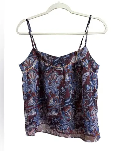 Bishop and Young Blue, Deep Purple, Brown & Metallic Gold Paisley Cami Tank Top S