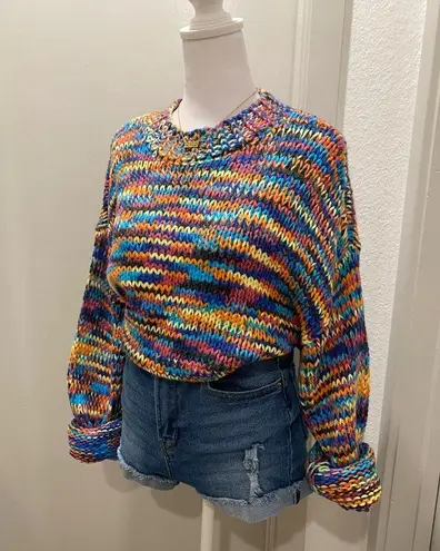 Glassons Colorful Rainbow Crochet Knit Jumper Pullover Sweater - M