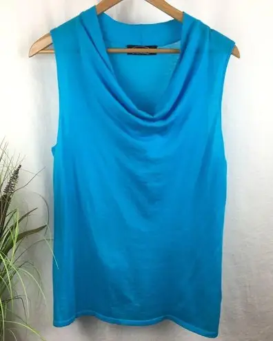 Magaschoni Blue Knit Sleeveless Drape Neck Top L