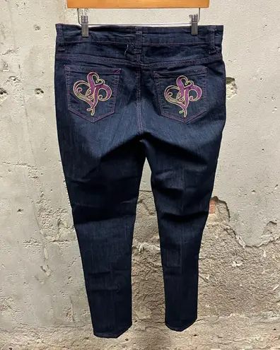 Southpole Vintage Y2K  Low Rise Embellished Embroidered Purple Stitch Jeans 16