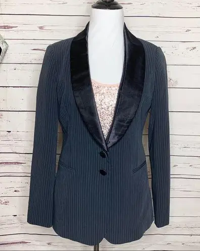 Jessica McClintock Vintage Black Pinstripe Tuxedo Blazer Jacket Size 4 Small