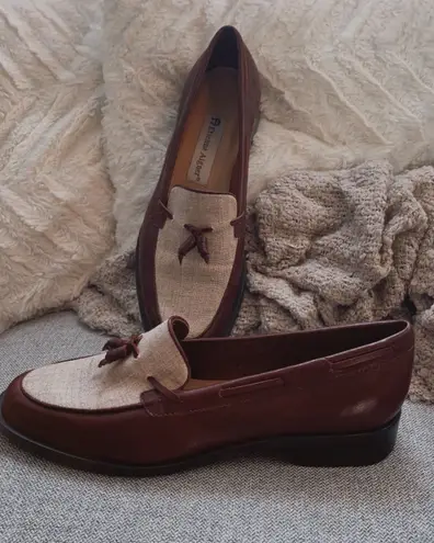 Etienne Aigner Vintage 1970 Burgundy Leather And Cream Loafers