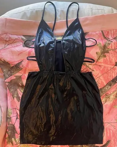 do my self y2k dead stock faux leather cut out club mini dress with tag