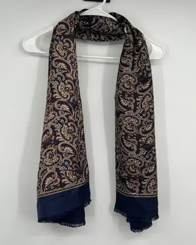Nordstrom  100% Silk Scarf 23x53 Long Dark Paisley Pheasants Old Money Italy VTG