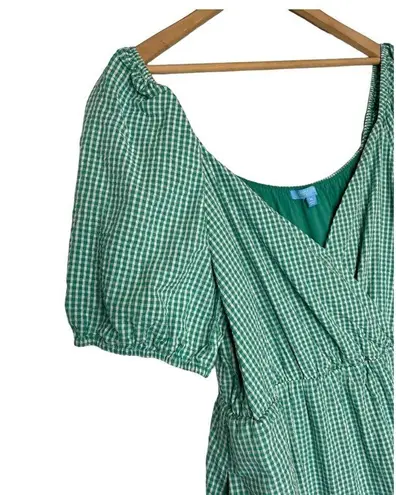 Draper James  RSVP Dress Womens XL Gingham Surplice Bubble Sleeve Peplum Green