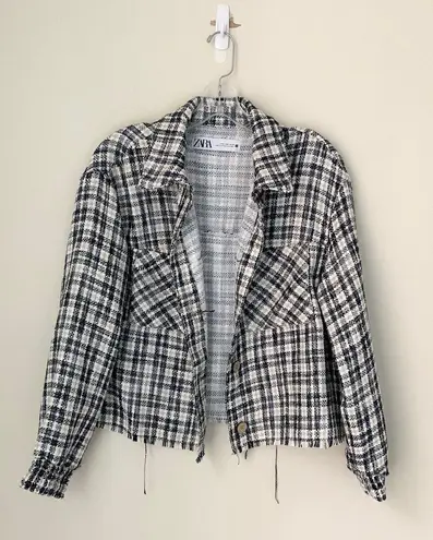 ZARA Shacket Plaid Textured Overshirt
