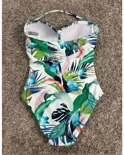 La Blanca NWOT In The Moment Bandeau One Piece Swimsuit Green Multi Print Size 2