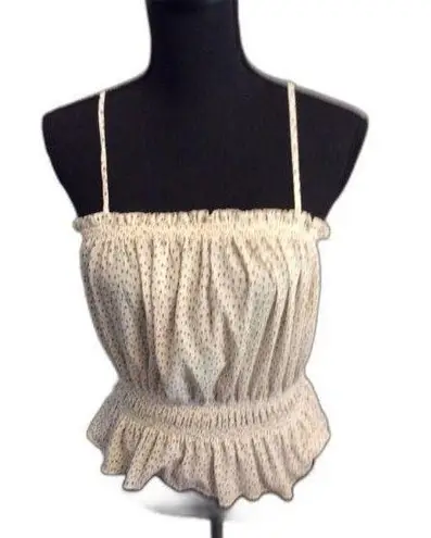 E & M Peplum Adjustable Spaghetti Strap Top Large L Neutral Cream Brown Women